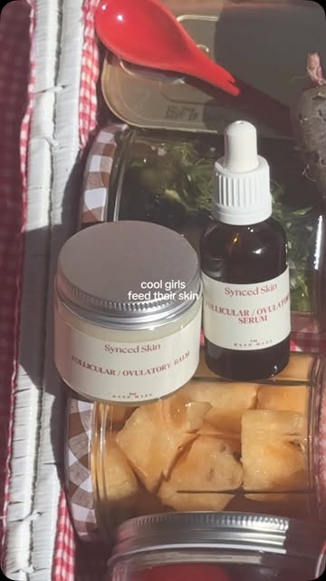 Synced Skin serum and balm packed with lunch